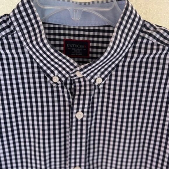 Untuckit XXL Slim Fit Shirt Navy White Gingham Button Down Preppy Casual Polish - Picture 1 of 6